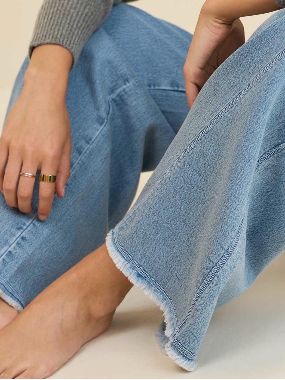 Aerie Soft Landing Wide Leg Light Blue Jean style Trousers, Drawstring, M - Picture 4 of 15